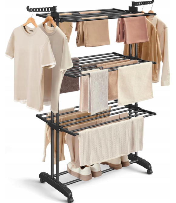 Складна вертикальна сушарка для білизни (72 × 64 × 170 см) 3 рівні + 1 для взуття, Чорна Київ - фото 1