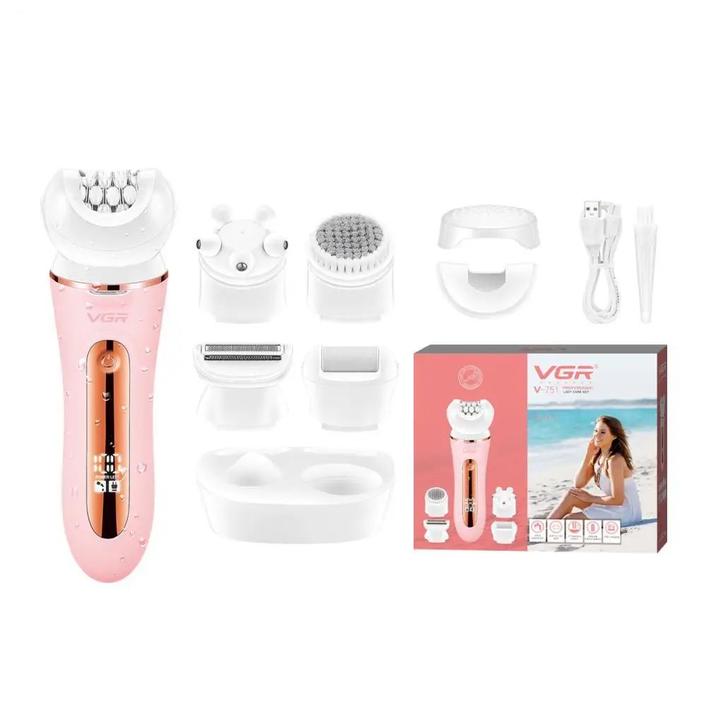 Епілятор жіночий 5в1 VGR V-751 IPX6 (бритва, пемза, масажер, щітка) 5 насадок Рожевий Вінниця - фото 2