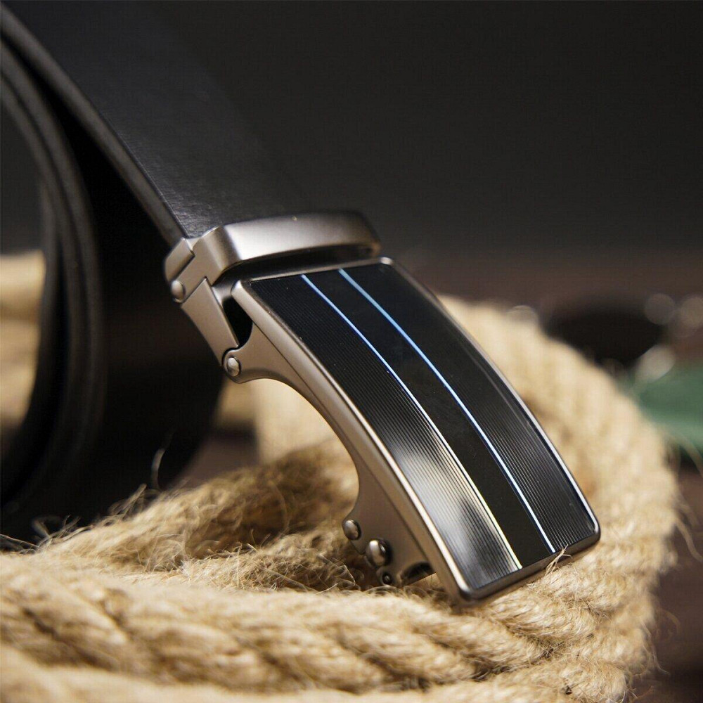 Ремінь чоловічий з автоматичною пряжкою і смужками Vintage 20330 Чорний Київ - фото 8