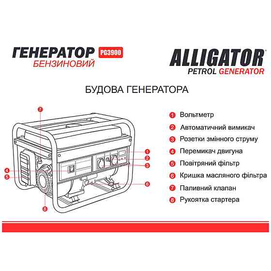 Генератор Alligator бензиновый 3,0кВт (ном 2,8кВт) Днепр