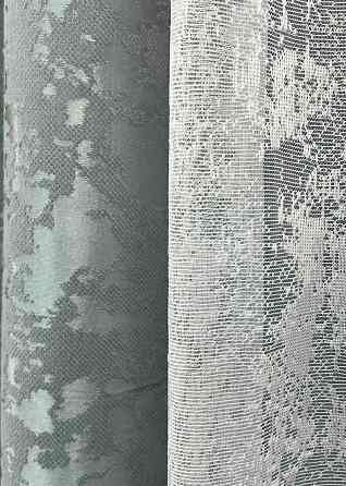 Комплект штор VR-Textil Льон Мармур 100х270 2шт і Тюль 400х270 1264ш-1400т Сірий з білим 71-134/2 Київ