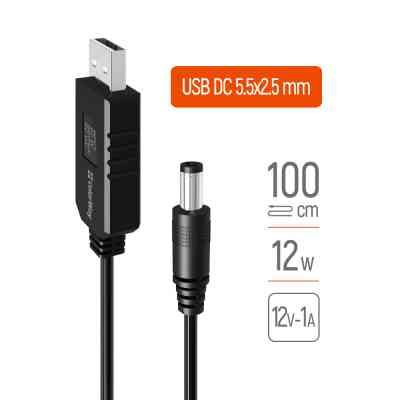 Кабель питания USB to DC 5.5x2.5mm 12V 1.0m black ColorWay (CW-CBUD067-BK) Винница