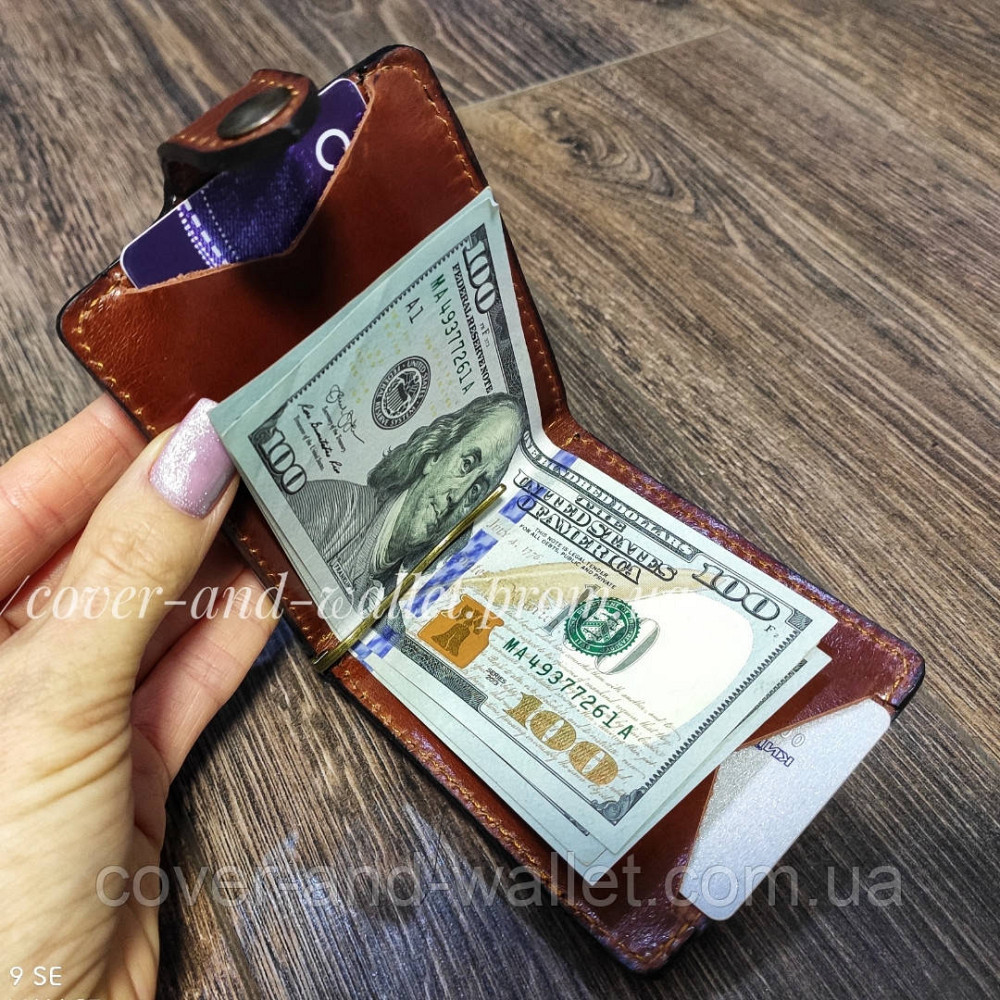 Шкіряний затискач для купюр із монетницею ручної роботи Київ - фото 1