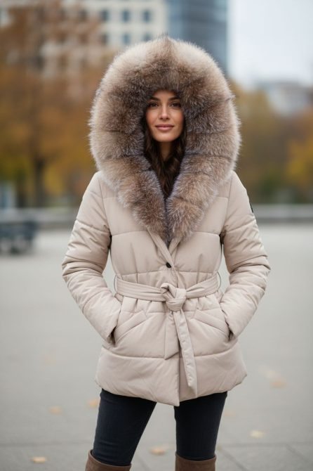 Жіночий пуховик Oslo з хутром фінського песця Бежевий, 52, Рудий Блюфрост Харків - фото 6