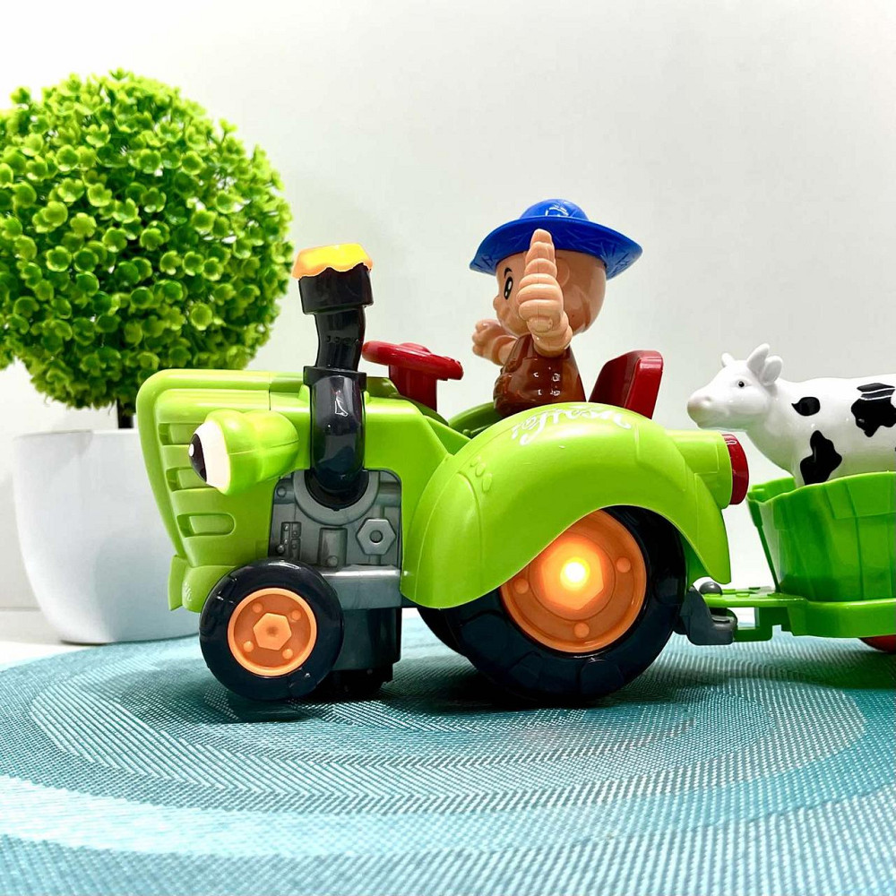 Трактор з причепом світло мелодія вільне колесо знімний причіп фігурка корови Зелений (HD 963) Чернігів - фото 4