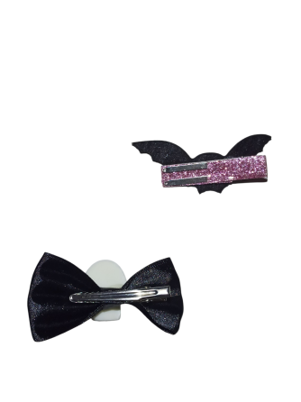 Набор 2 заколки Летучая мышь и бантик с черепом на Хэллоуин черный Киев