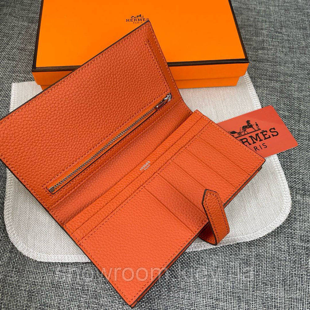 Жіночий оранжевий шкіряний гаманець Hermes (H-5123) Lux Київ - фото 6