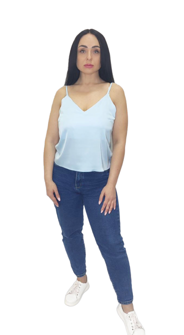 Шовкова майка на тонких бретельках Блакитний 3XL/4XL Харків - фото 8
