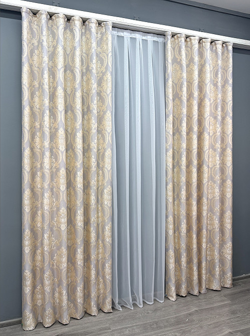 Комплект готових штор VR-Textil Льон Корона Марія № 1268ш Світло-сірий з золотистим 150х250 см 2 шт (39-918) Київ - фото 4