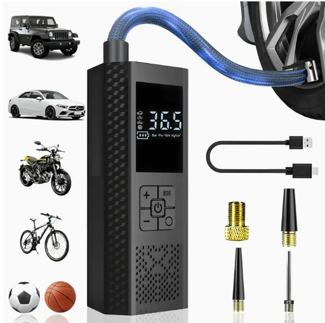 Насос аккумуляторный цифровой AIR VC-029 60W Type-C с фонариком и переходниками Винница - изображение 2