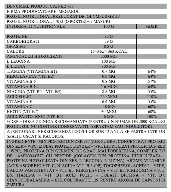 Гейнер Megabol Gainer 737 (30% protein ) 3000g (Strawberry) Луцк - изображение 3