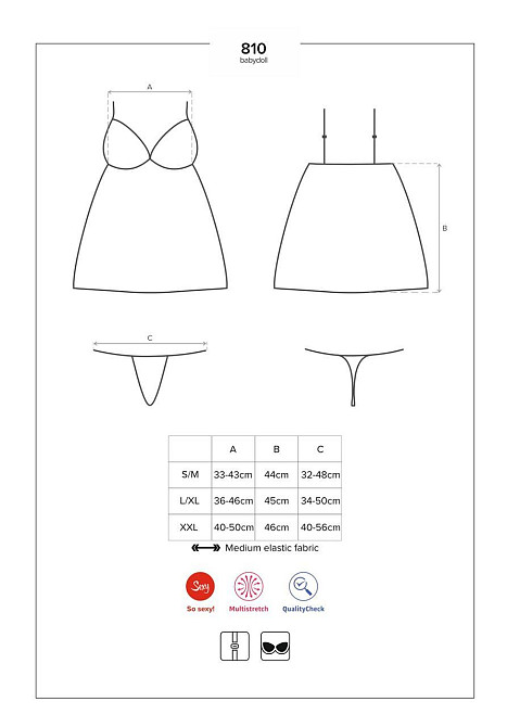 Сатиновый пеньюар с кружевом Obsessive 810-BAB-1 babydoll & thong L/XL, черный, пеньюар, танга Sex Aura Киев - изображение 7
