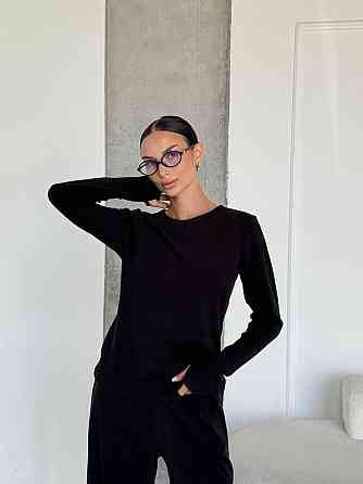 Женский теплый базовый костюм двойка из турецкого микрофлиса Черный Одесса