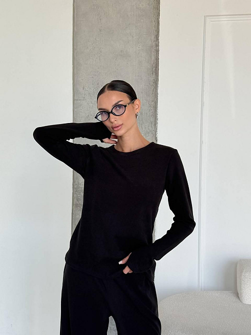 Женский теплый базовый костюм двойка из турецкого микрофлиса Черный Одесса - изображение 4