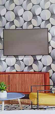 Шпалери вінілові на флізеліні гарячого тиснення Sintra Atmosphere метрові геометрія кола сірий чорний 512449 Київ