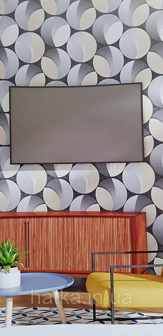 Шпалери вінілові на флізеліні гарячого тиснення Sintra Atmosphere метрові геометрія кола сірий чорний 512449 Київ - фото 1