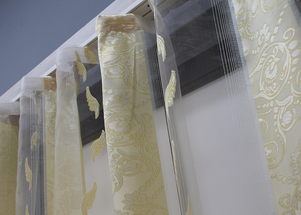 Тюль VR-Textil 1812т Бамбук с вышивкой и бархатом Айвори 400х270 см (42-0336) Киев - изображение 6