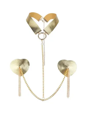 Пестис-сердечка з пензликами та чокером JSY Nipple Sticker RT236114 Golden Львов