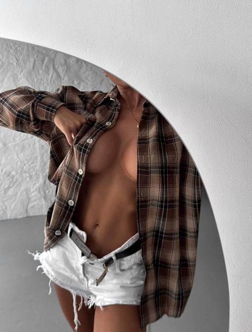 Женская базовая рубашка в клетку турецкая фланель Коричневый Одесса - изображение 1