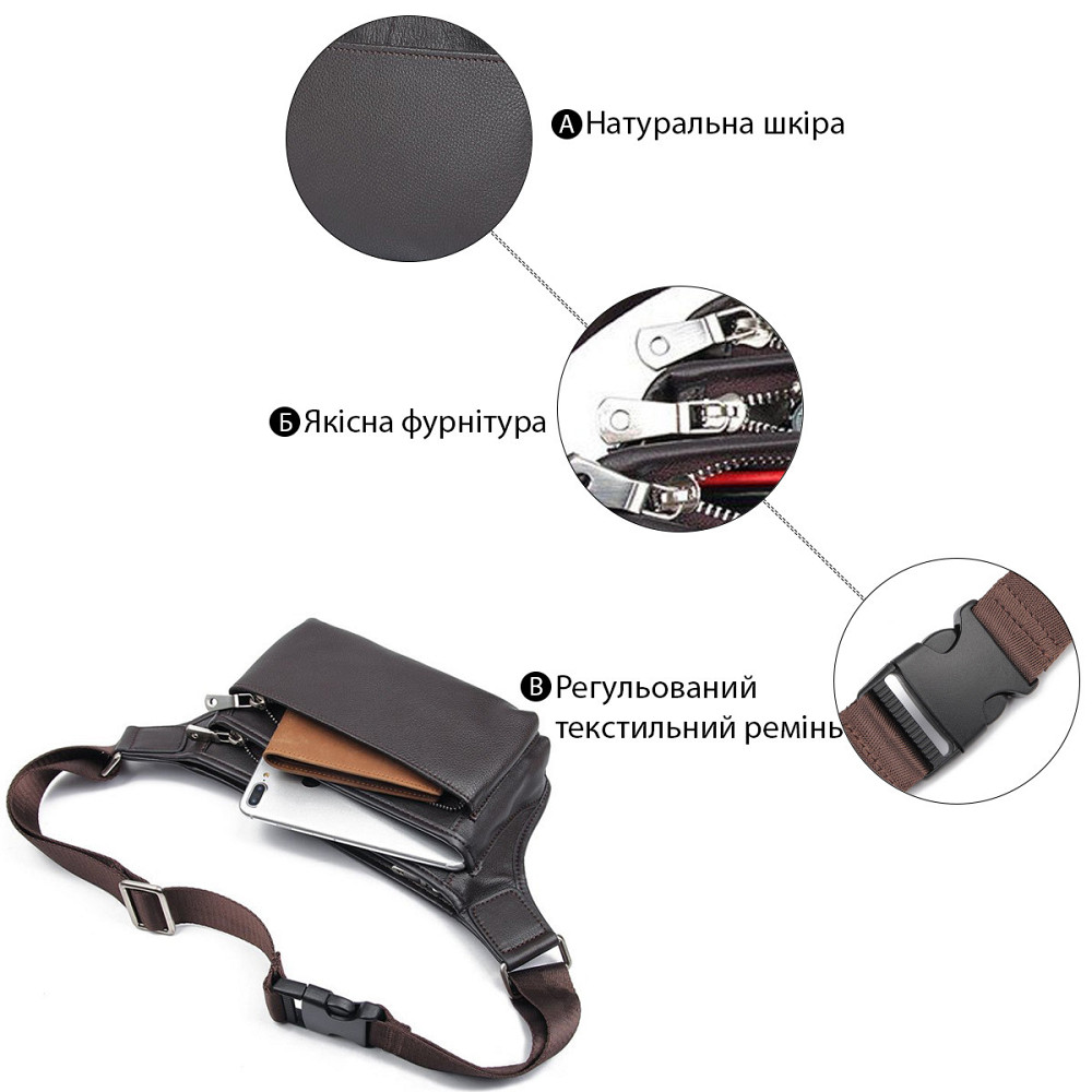 Сумка поясна шкіряна Коричнева (Vintage) Київ - фото 8
