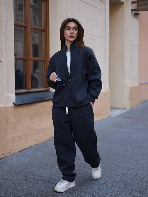 Жіночий теплий повсякденний костюм вільного крою турецька тринитка на флісі Графіт Одеса - фото 9