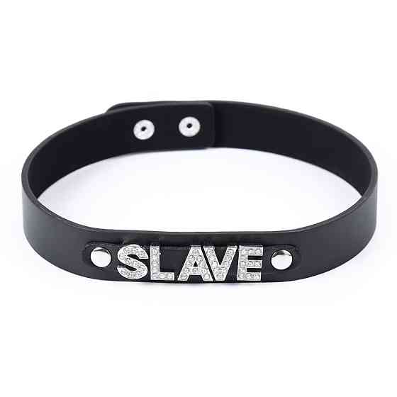 Ошейник с надписью SLAVE из страз DS Fetish, кожзам, черный Sex Aura Киев