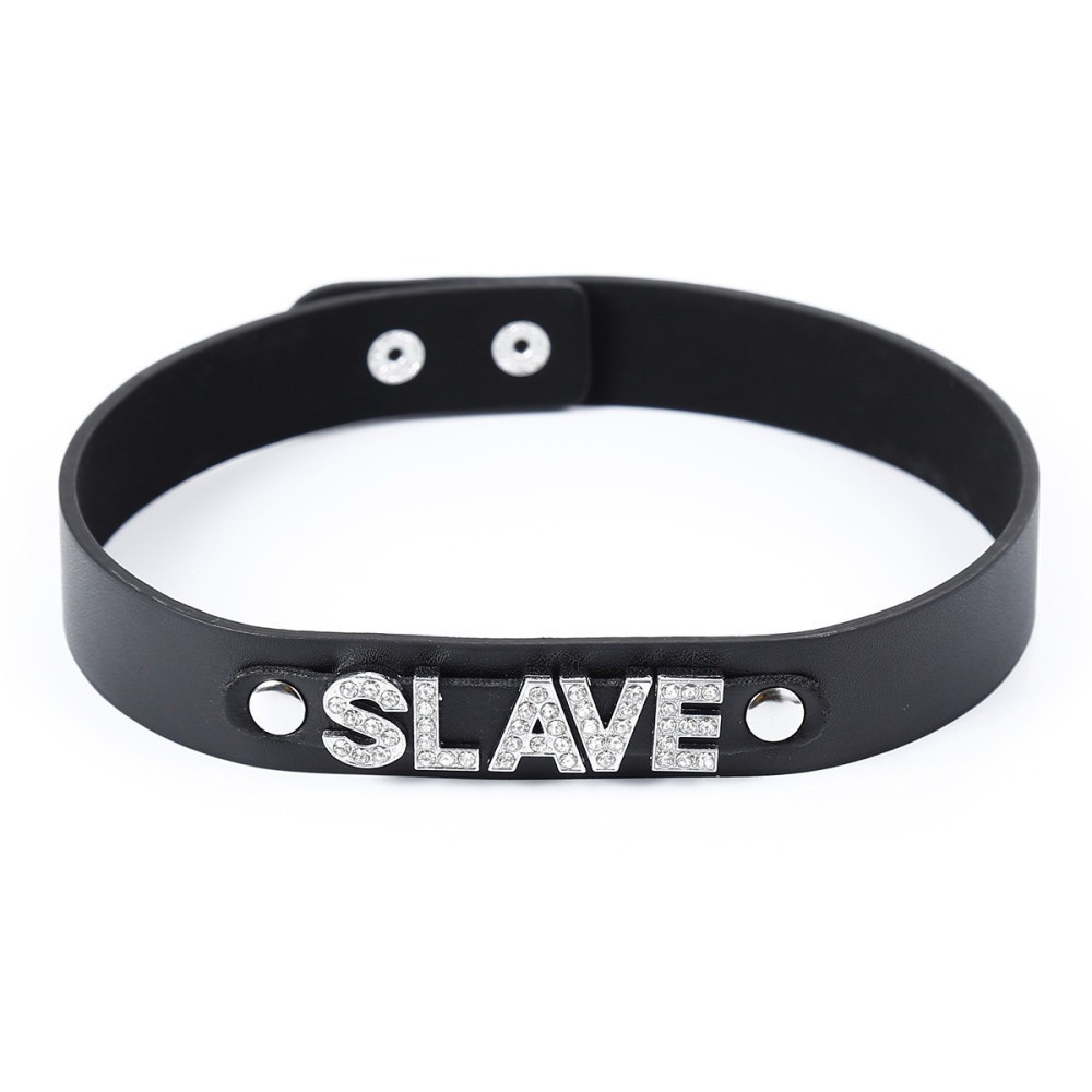 Ошейник с надписью SLAVE из страз DS Fetish, кожзам, черный Sex Aura Киев - изображение 1
