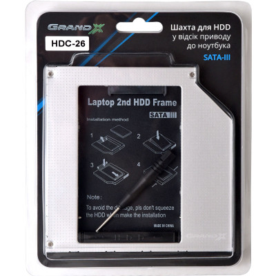 Фрейм-перехідник Grand-X HDD 2.5&apos;&apos; to notebook 9.5 mm ODD SATA3 (HDC-26) Вінниця - фото 3