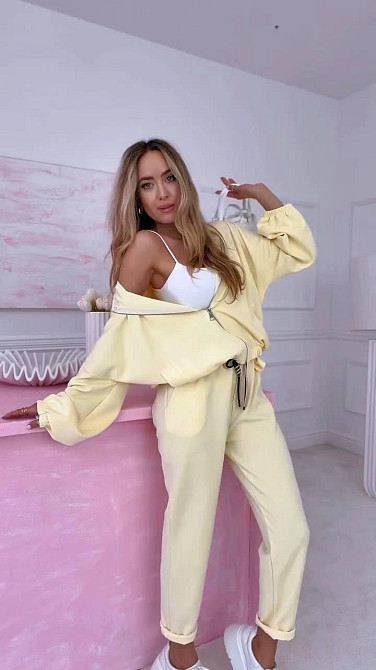 Женский прогулочный костюм двойка двунитка Желтый, 48/52 Одесса - изображение 1