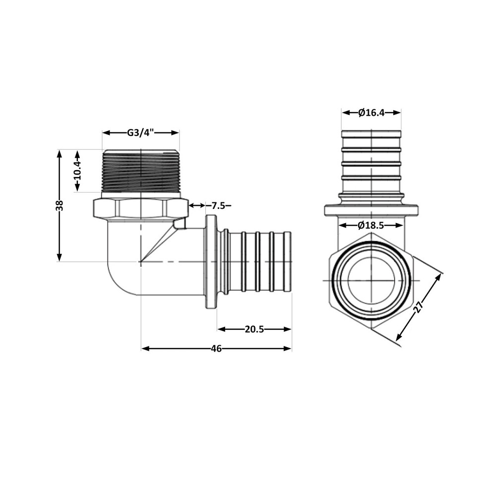 Кут натяжний Icma No1036 d20х2,8-3/4"З 851036AEGW05 Київ - фото 2