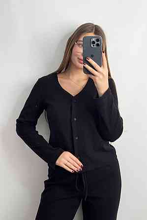 Женский трикотажный костюм на тёплую погоду Черный M-L Харьков