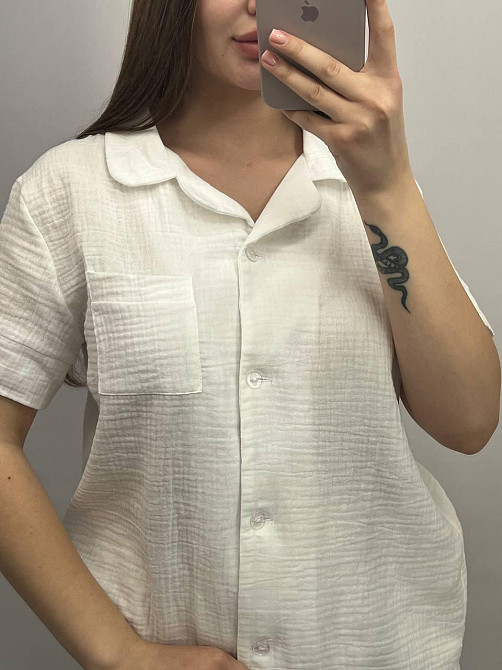 Муслінова жіноча піжама з шортами Молочний L Харків - фото 3