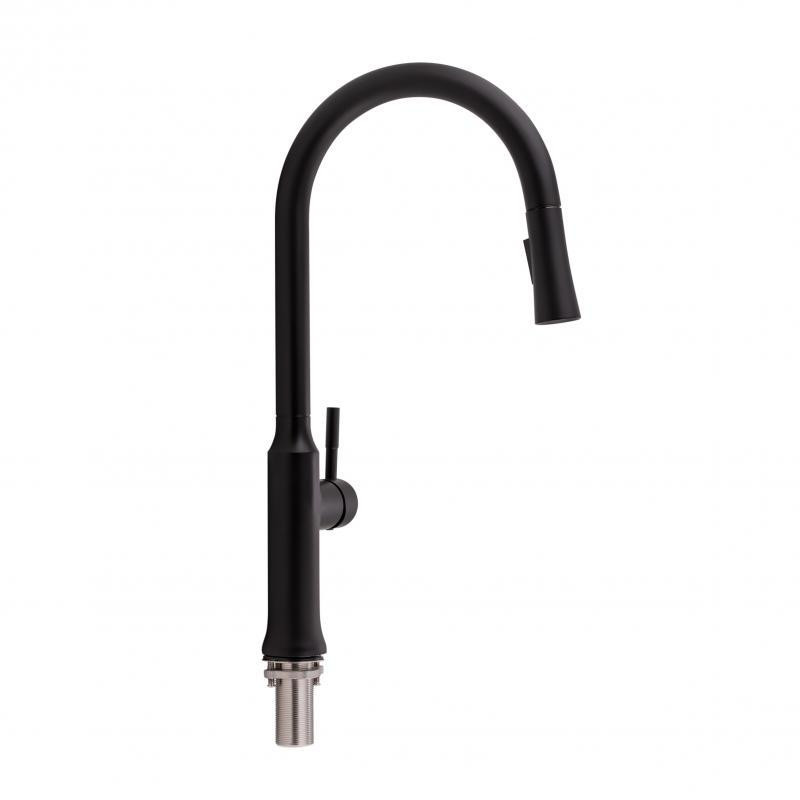 Смеситель для кухни Qtap Baruska с выдвижным изливом, нержавейка QTBAR9137103UB Black Matt Харьков - изображение 1