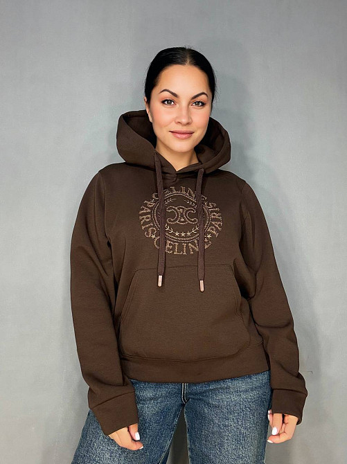Худи женское A-N 30077 с капюшоном и ажурной вышивкой коричневое, коричневый, M Киев - изображение 1