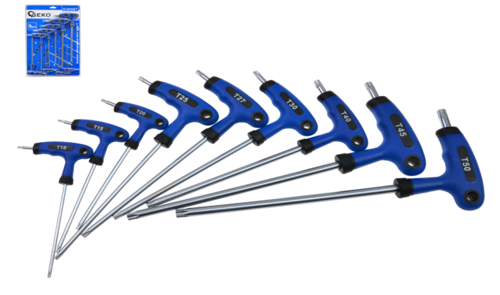 Набір Т-образних ключів TORX (пластикова ручка) 9 одиниць GEKO G30587 Чернігів - фото 1