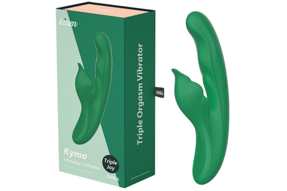 Вибратор с клиторальным отростком Chisa Kissen Kym с фрикциями и функцией подогрева, зеленый Sex Aura Киев - изображение 1