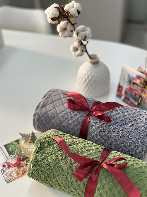 Махровое банное полотенце с подарочной ленточкой 70х140 550 г/м2, Клетка Черновцы - изображение 7