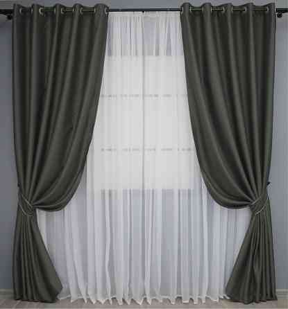 Комплект штор на люверсах VR-Textil Midnight № 1400ш 150х270 см 2 шт Темно-серый (37-0140) Киев