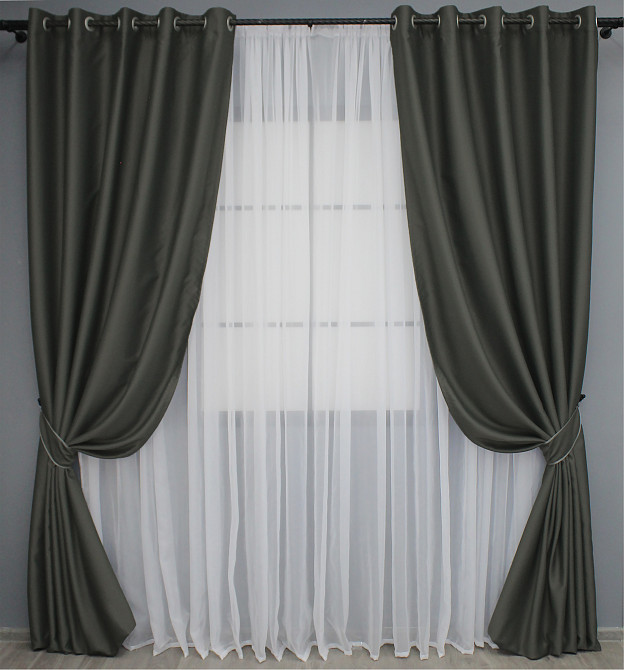 Комплект штор на люверсах VR-Textil Midnight № 1400ш 150х270 см 2 шт Темно-серый (37-0140) Киев - изображение 2