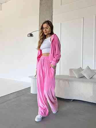 Женский повседневный костюм двойка: кофта и штаны велюр Розовый, 46/48 Одесса