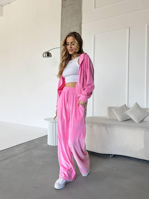 Женский повседневный костюм двойка: кофта и штаны велюр Розовый, 46/48 Одесса - изображение 3
