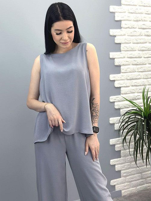 Літній костюм зі штанами палаццо "Stellar" оптом | Норма і батал | Розпродаж моделі Графіт, 46-48 Київ - фото 7
