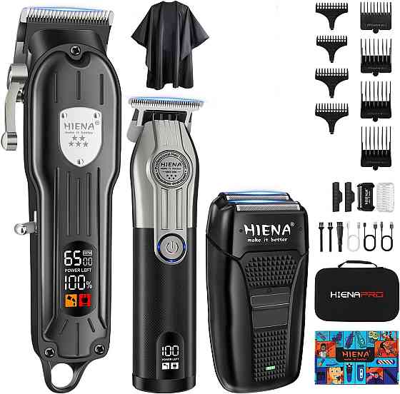 Набір для стрижки HIENA PRO HYN-208+601+303, машинка, тример T-Blade, шейвер, LED-дисплей, USB-C, чорний Київ