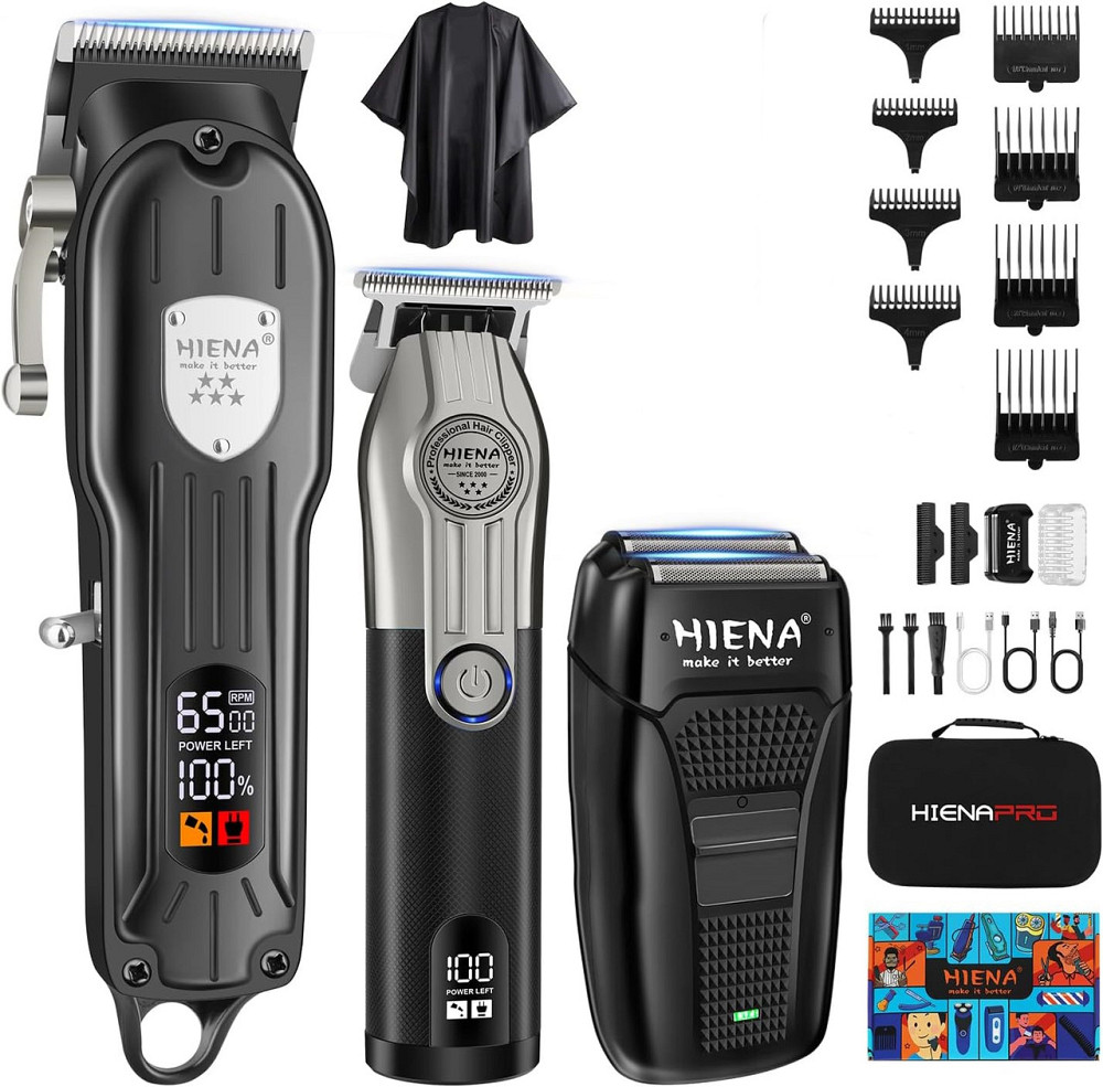 Набір для стрижки HIENA PRO HYN-208+601+303, машинка, тример T-Blade, шейвер, LED-дисплей, USB-C, чорний Київ - фото 2