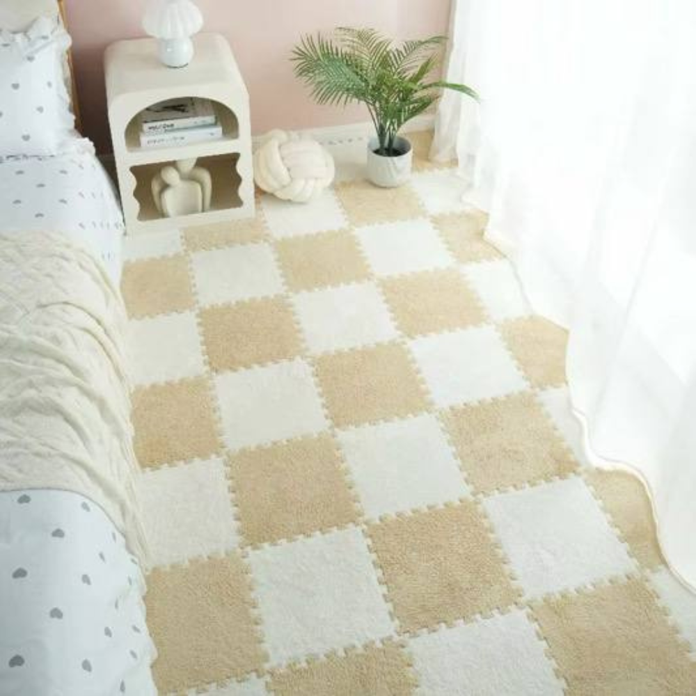 Килимок-пазл з плюшевим покриттям, термокилимок, м'який дитячий мат, 60*90см, 6 пазлів, колір бежевий Кам'янець-Подільський - фото 2