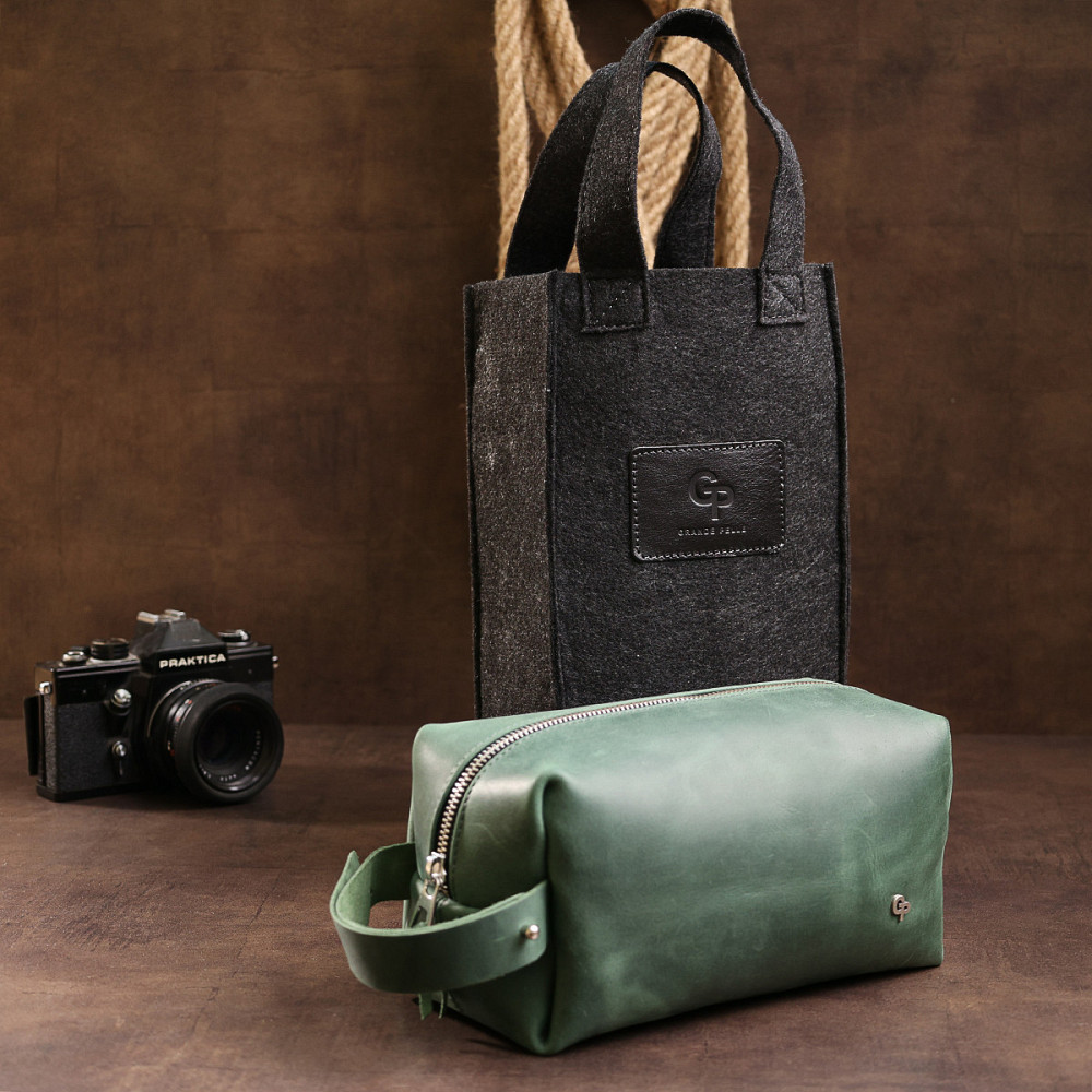 Шкіряна косметичка унісекс Зелений (GRANDE PELLE) Київ - фото 4