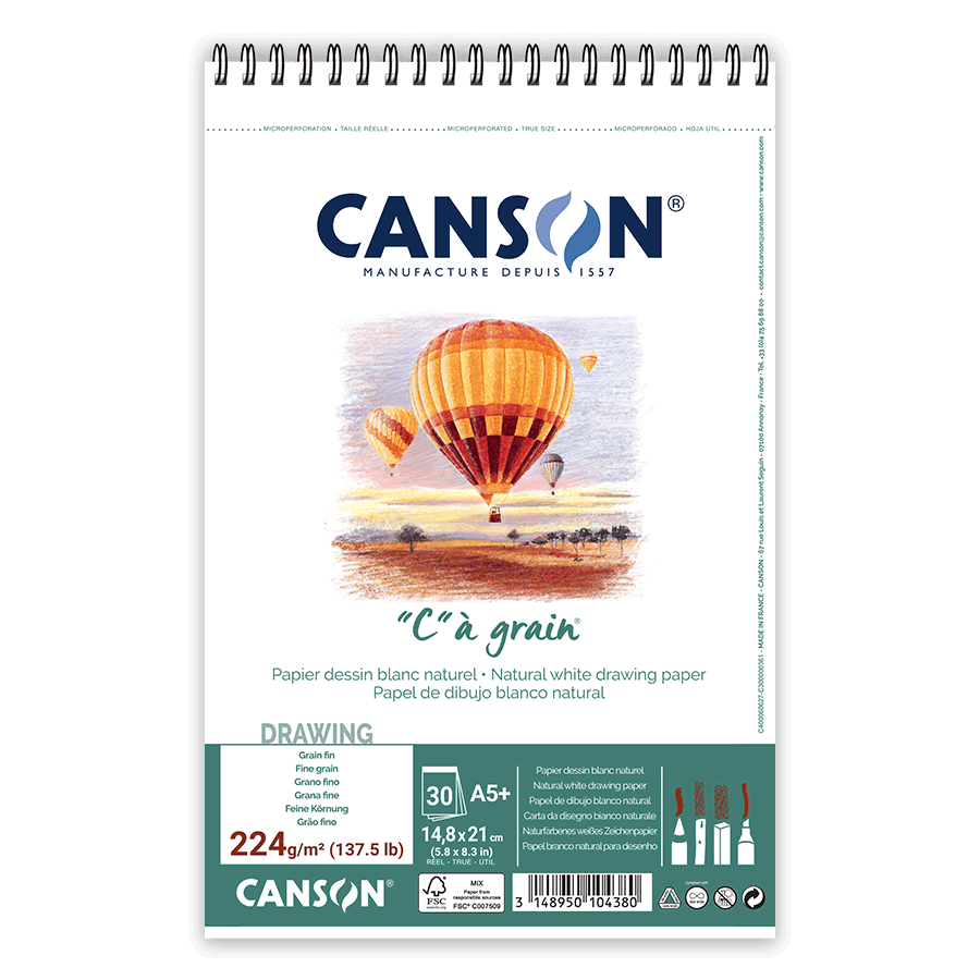 Альбом для эскизов и рисунка на спирали CíGRAIN А4 (21х29,7см) 224г/м2 30л белая бумага Canson A5 Киев - изображение 1