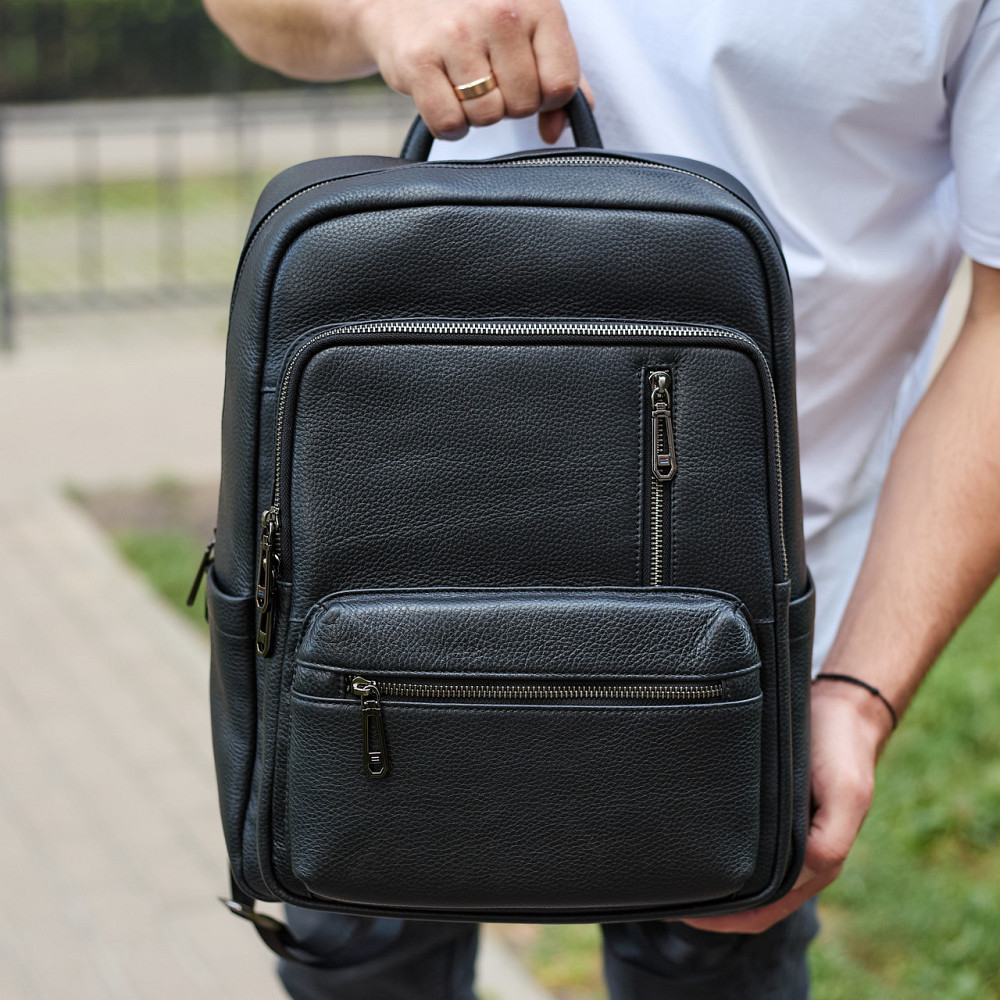 Чорний чоловічий рюкзак з натуральної шкіри для роботи та подорожей Київ - фото 7