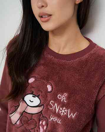 Піжама жіноча зі штанами Велюрсофт+Фліс — бордовий з ведмедем Lady Secret 94110 Київ