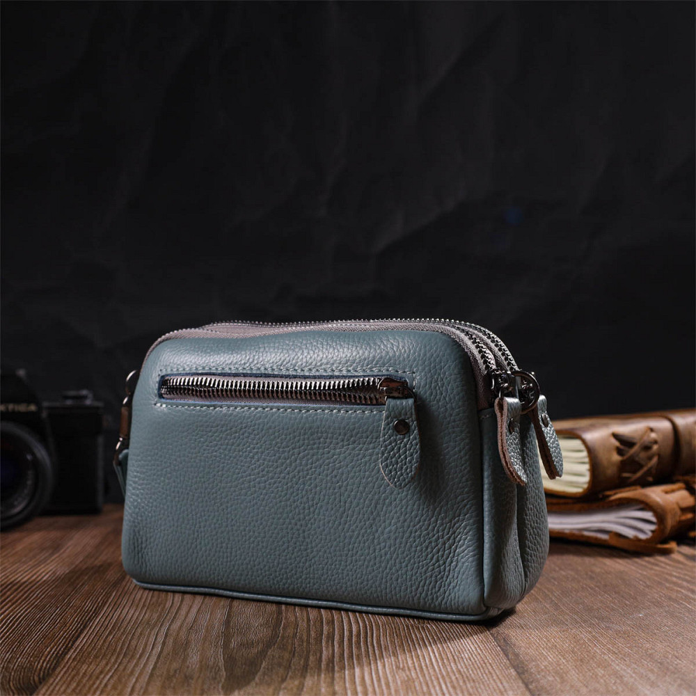 Модная сумка-клатч в стильном дизайне из натуральной кожи 22087 Vintage Серо-голубая Киев - изображение 8